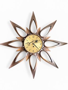 Mid Century Modern Syroco 24" Starburst Sunburst Wall Clock Retro MCM With Key